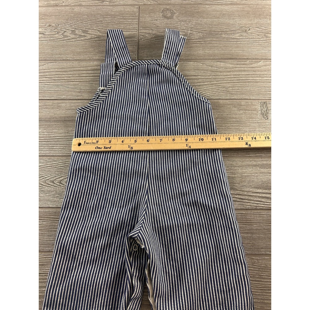 Vintage Sears Perma-Prest Toddler Boys Hickory Stripe Train Overalls Blue White - Picture 5 of 8